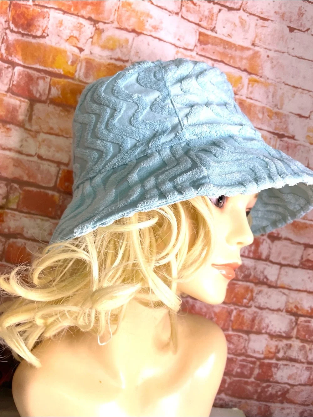 Light Blue Textured Terrycloth Bucket Hat